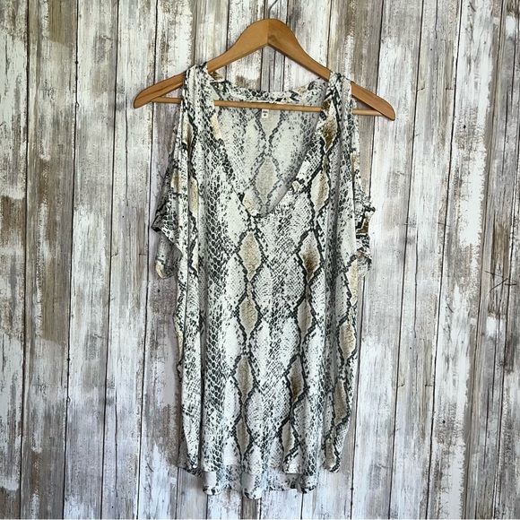 Express Tops - Express One Elena Snake Print Open Shoulder Blouse